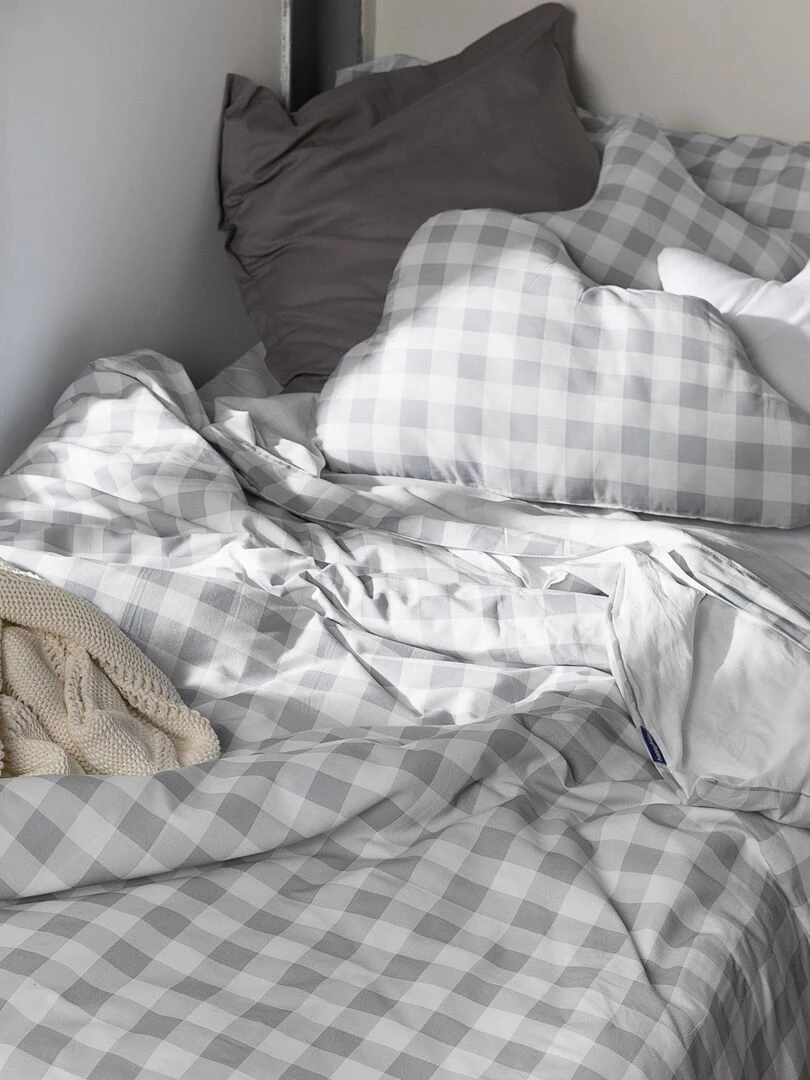 Parure housse de couette 2 pièces Vichy "Happyfriday" Gris