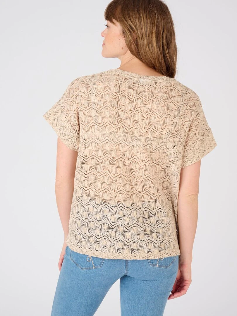 Tee shirt maille fantaisie effet macramé   Damart   Beige clair