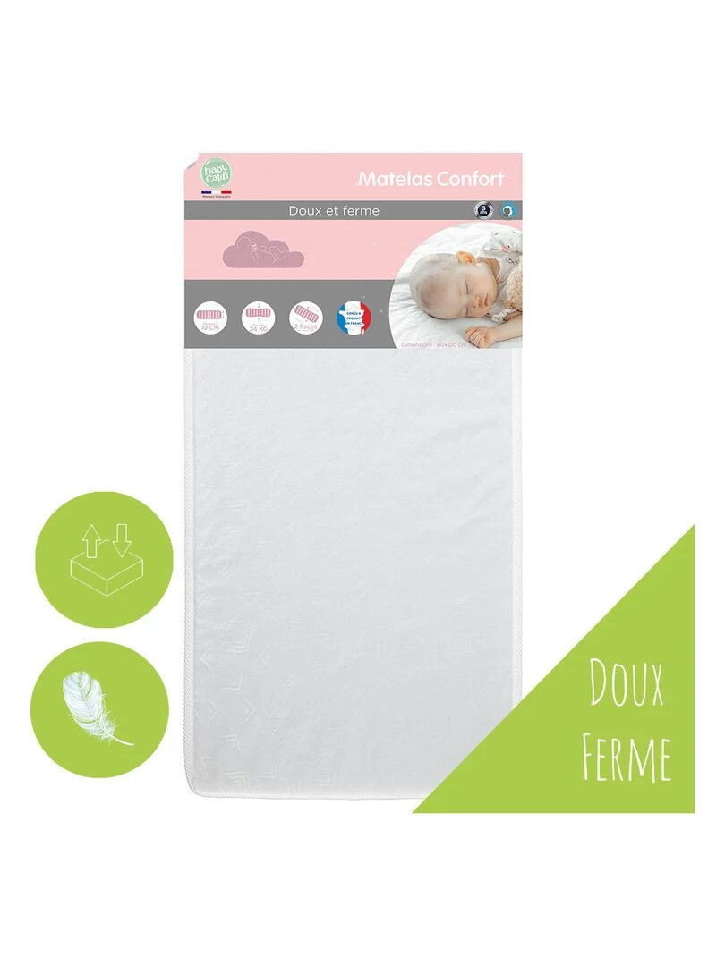Matelas lit Confort 70x140 cm 24kg/m3 Blanc