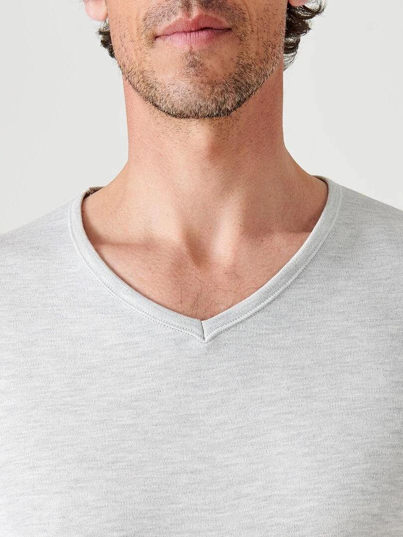 T shirt col V manches courtes maille classique Thermolactyl   Damart   Gris chiné