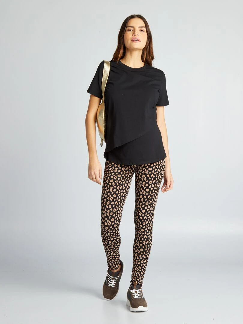 T shirt d'allaitement ouverture portefeuille   noir