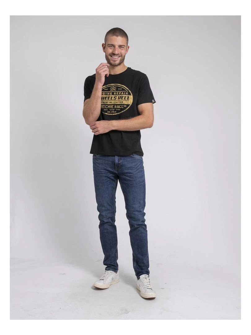 T shirt col rond pur coton JAKOTA   Noir