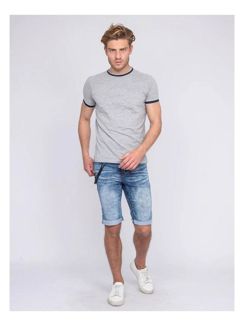 T shirt col rond motifs relief NALOU   Gris