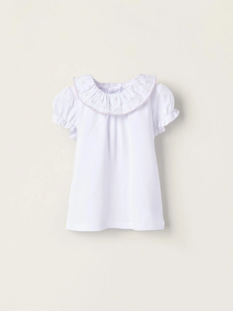 T Shirt en coton pour nouveau né manches courtes ATLANTIC COMPANY Blanc