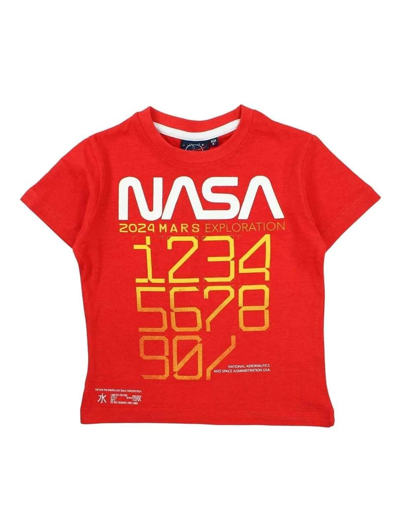 Nasa T shirt garçon imprimé logo en coton Rouge