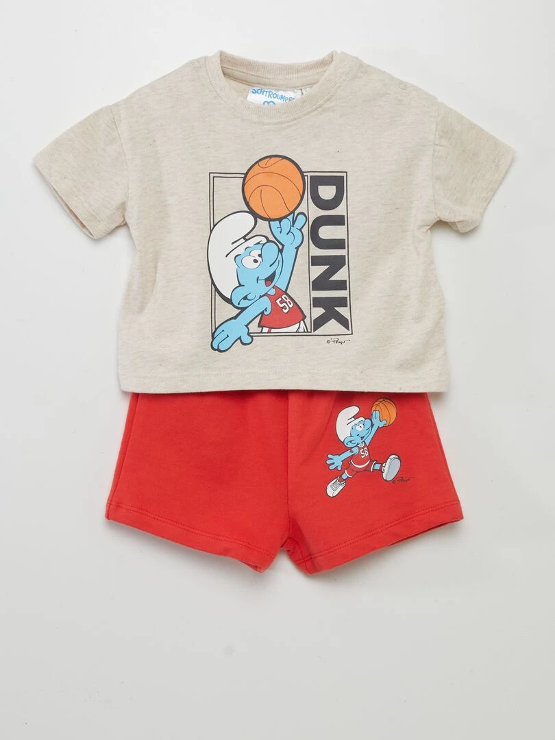 Ensemble t shirt + short 'Les Schtroumpfs' 2 pièces Rouge