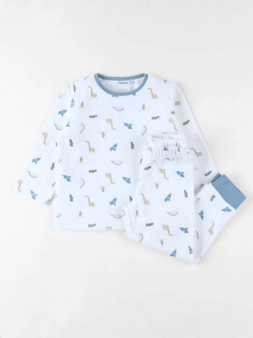 Pyjama 2 pièces imprimés dino en velours écru/bleu/vert Noukie's Multicolore