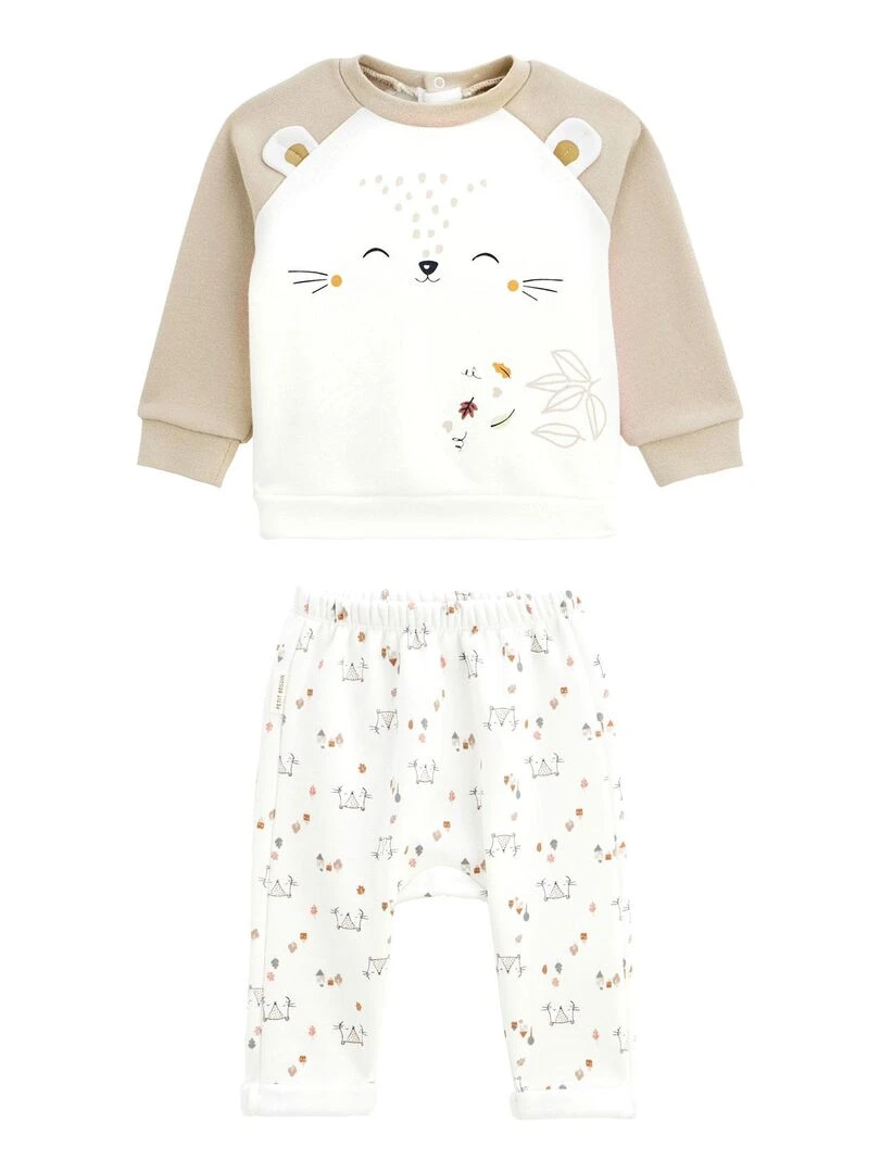 Ensemble sweat et pantalon bébé mixte Noisette Ecru