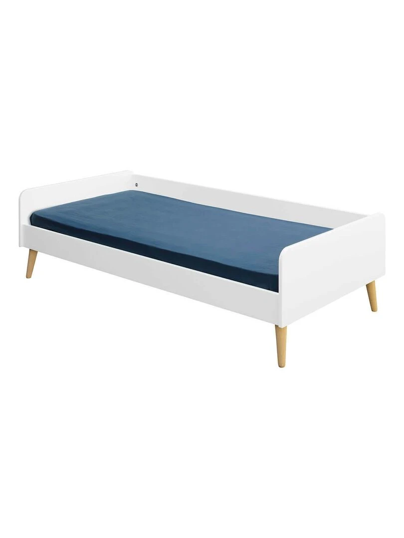 Lit avec barrière et pieds Harpe AKITEN RETAIL Blanc Blanc