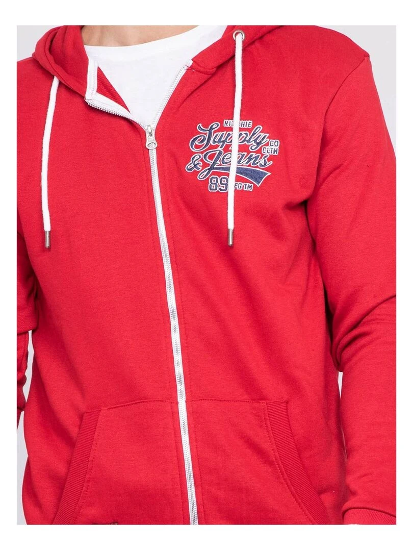 Sweat zippé capuche WALSH   Rouge