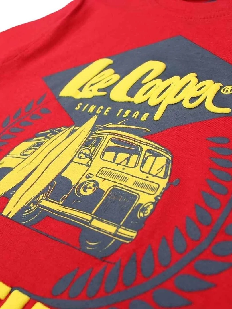 Lee Cooper   T shirt garçon imprimé logo en coton   Rouge