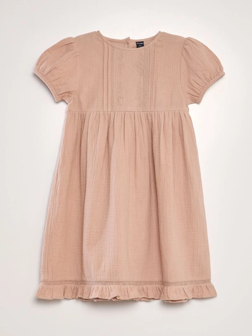 Robe en gaze de coton avec broderie Rose