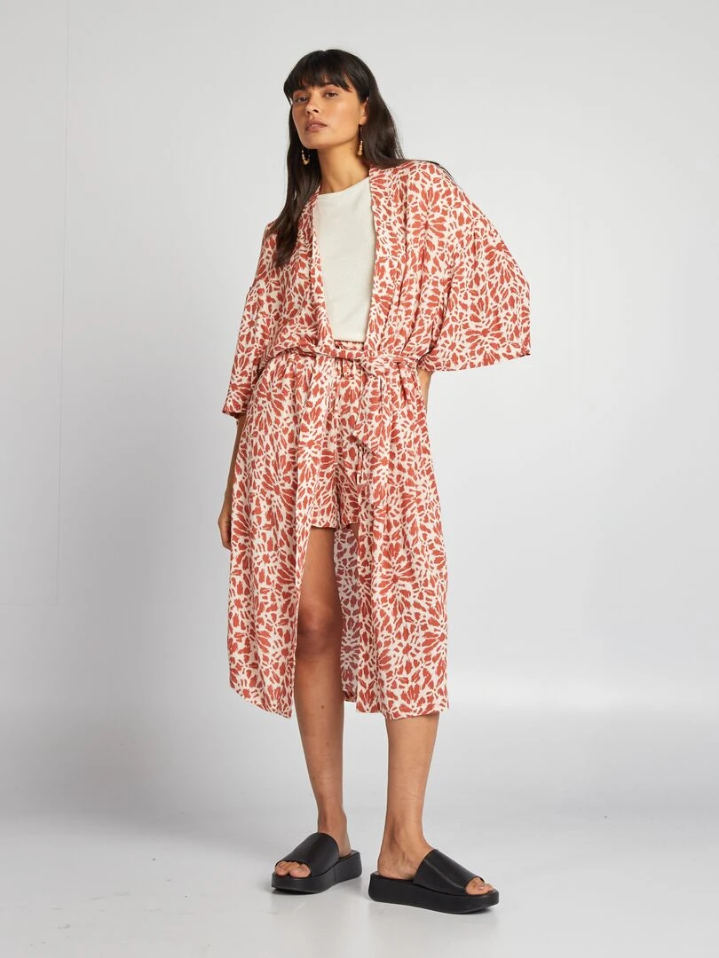 Kimono imprimé à ceinture Brique