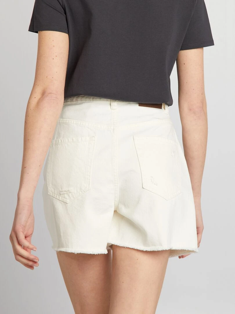 Short taille haute à abrasions   Blanc