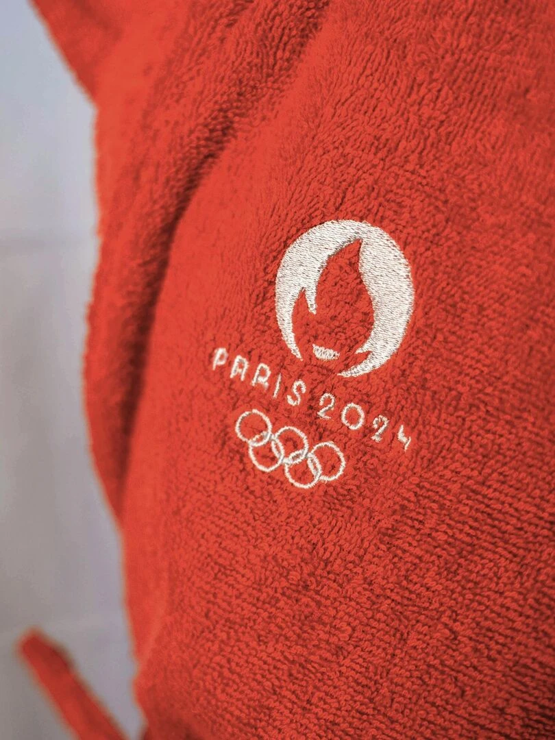 Peignoir enfant 100% coton  PARIS 2024 MASCOTTE OLYMPIQUE ALLEZ   Rouge