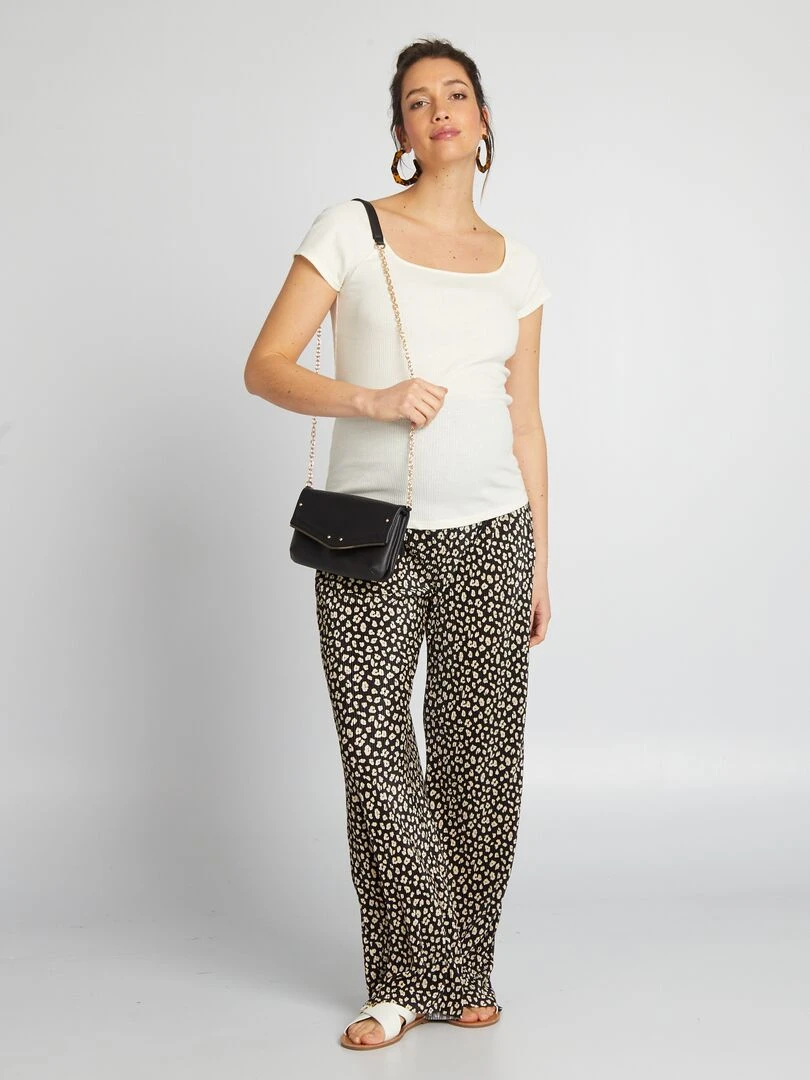 Pantalon grossesse à taille élastiquée Noir/blanc