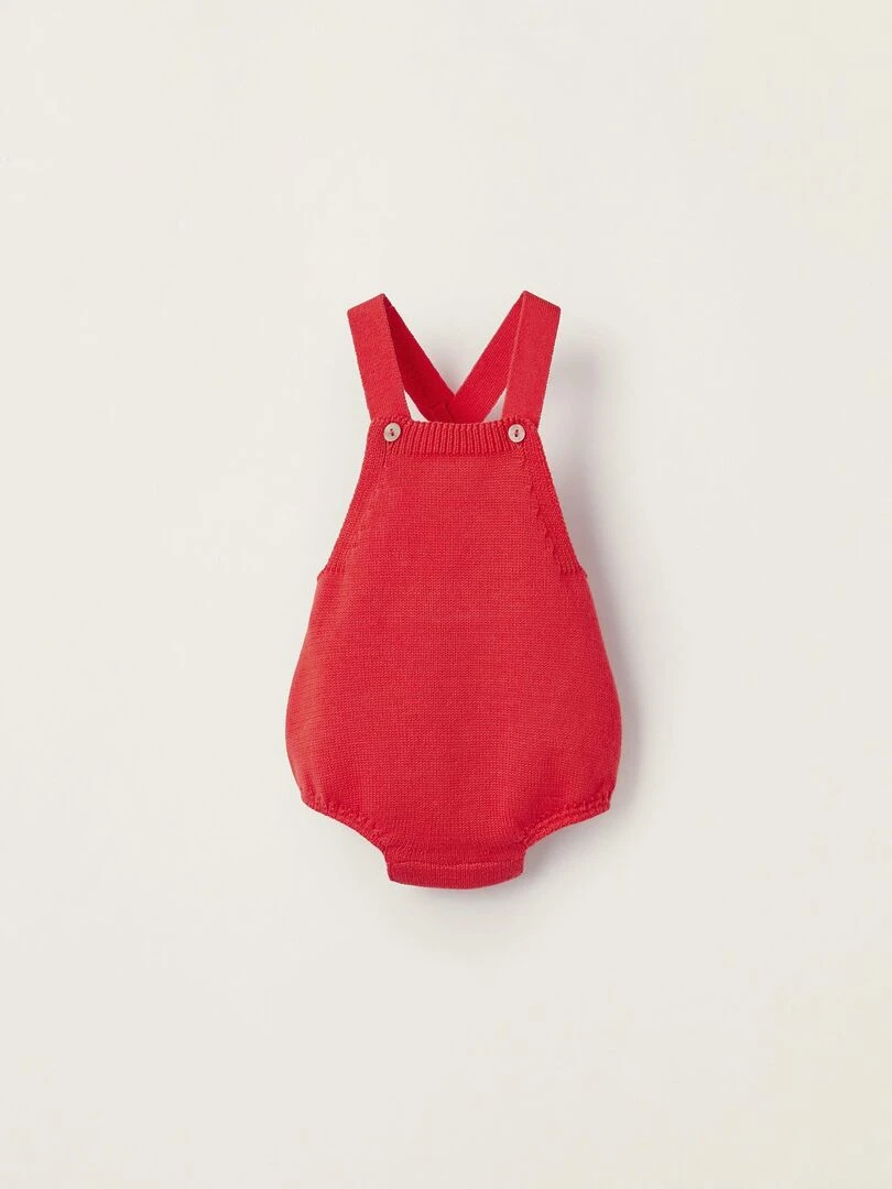 Combi short en Maille de Coton pour Nouveau Né Rouge