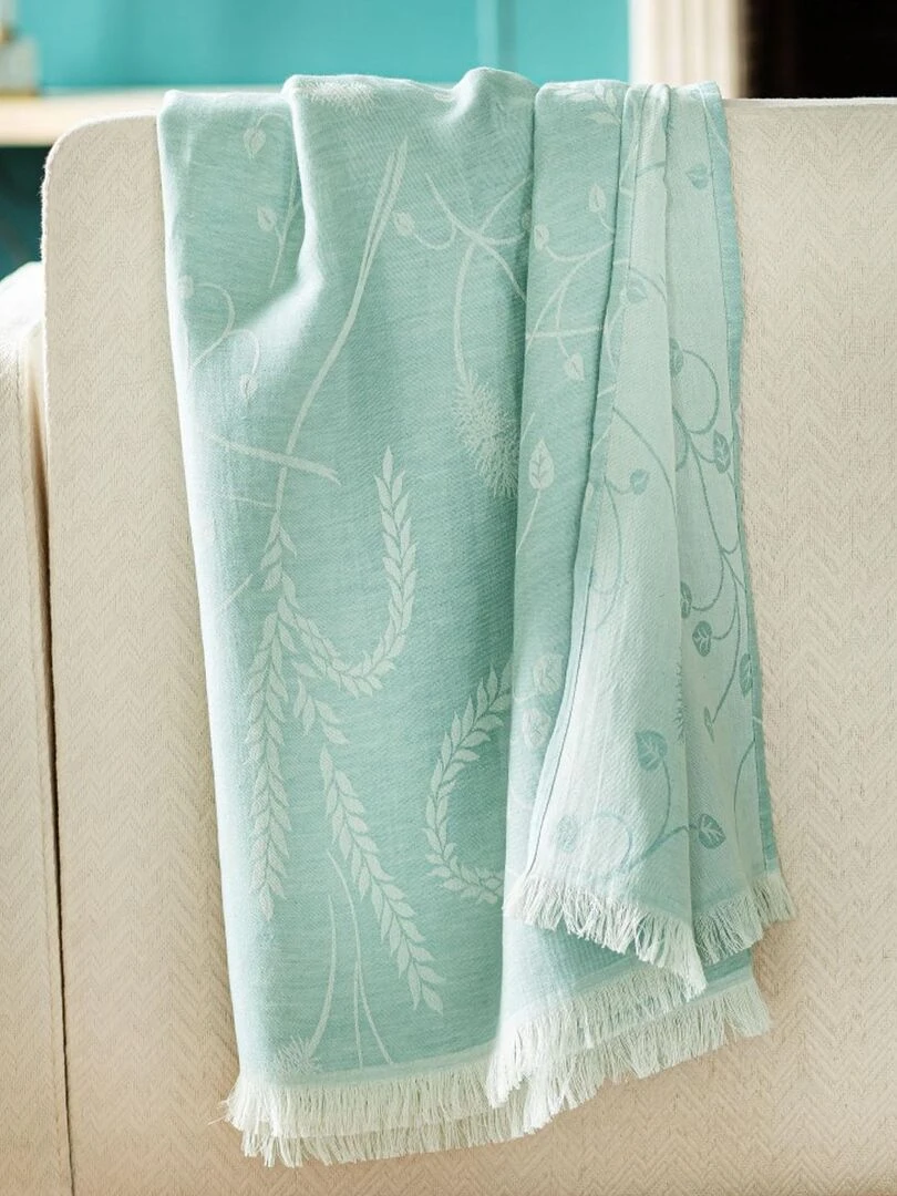 Plaid en lin et coton motif épis de blé Bleu