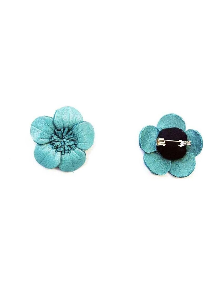 Broche cuir forme fleur   Bijoucolor   Bleu