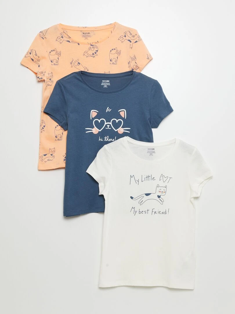 Lot de 3 t shirts imprimés Orange/bleu/blanc