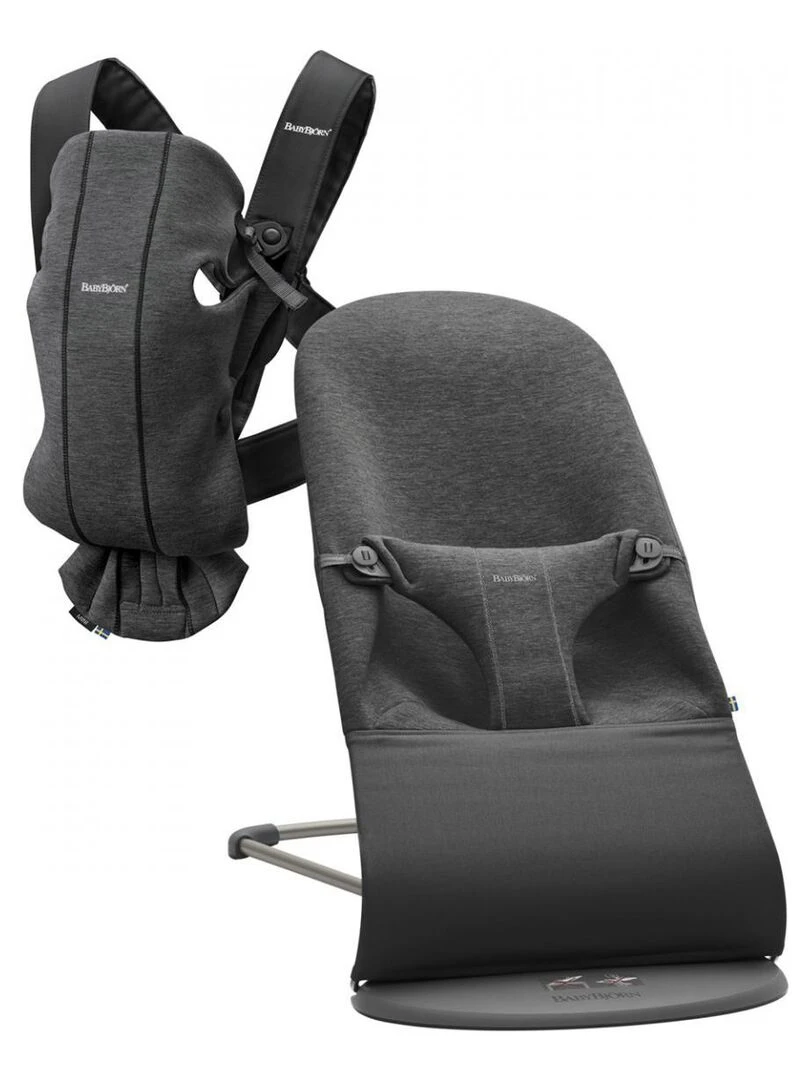 Pack nouveau né (transat bliss porte bébé) Gris charbon Jersey 3D Gris
