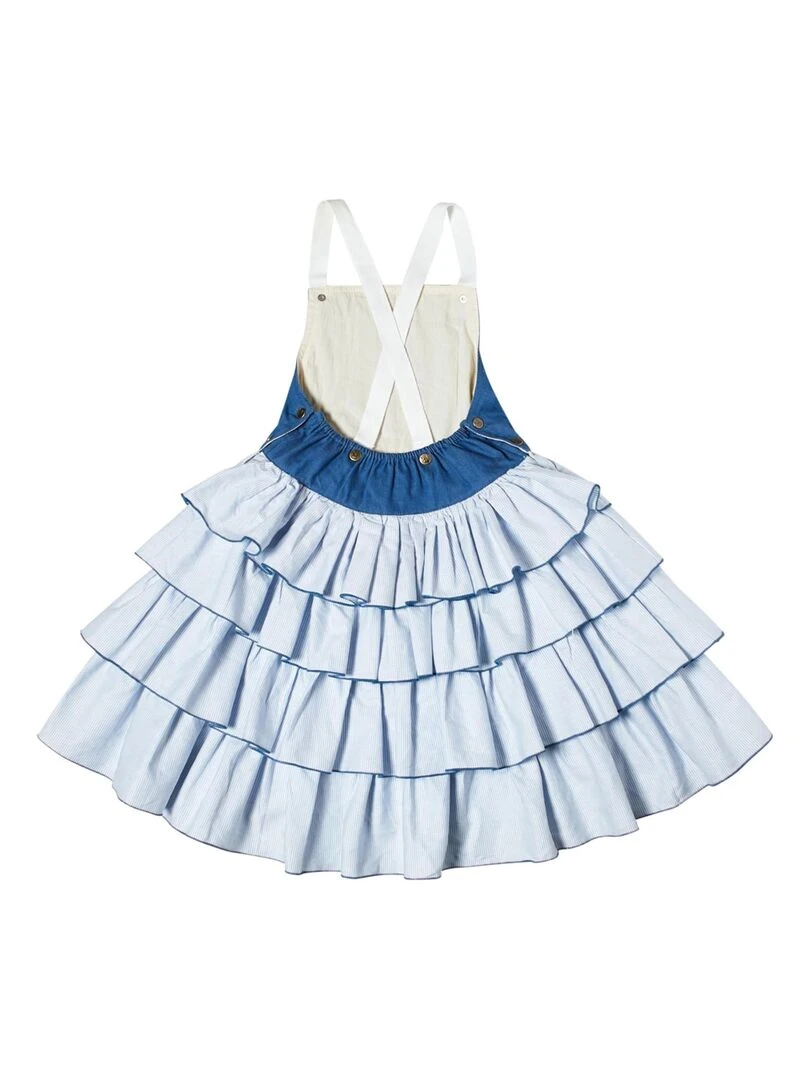 Robe Salopette Fille  Volants Fines Rayures es  GIGI   'LA FAUTE A VOLTAIRE'   Bleu Bleu marine Blanc