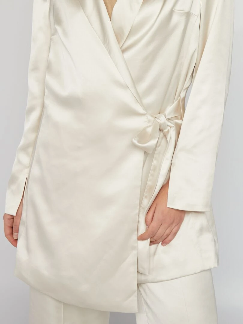 Veste longue en satin   Blanc