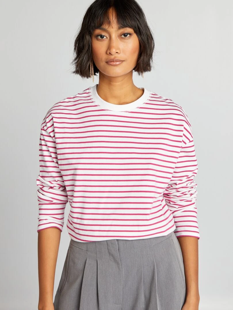 T shirt marinière en jersey   Blanc