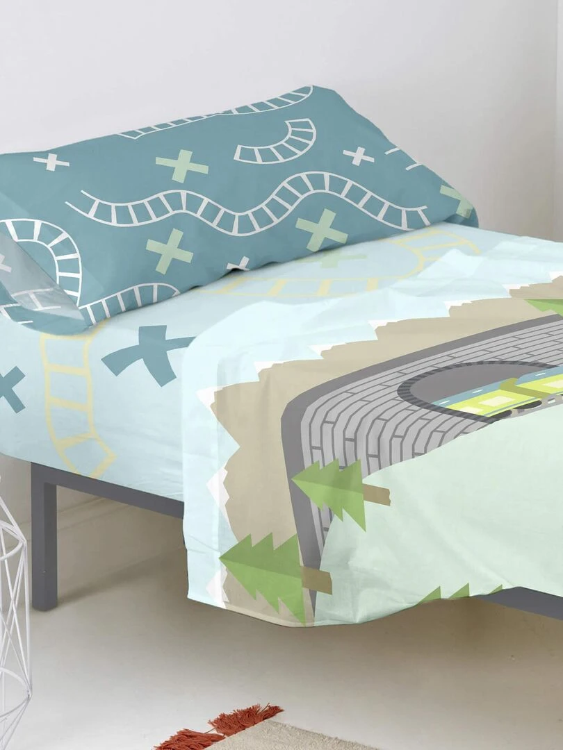 Drap housse Train "Happyfriday"   Bleu