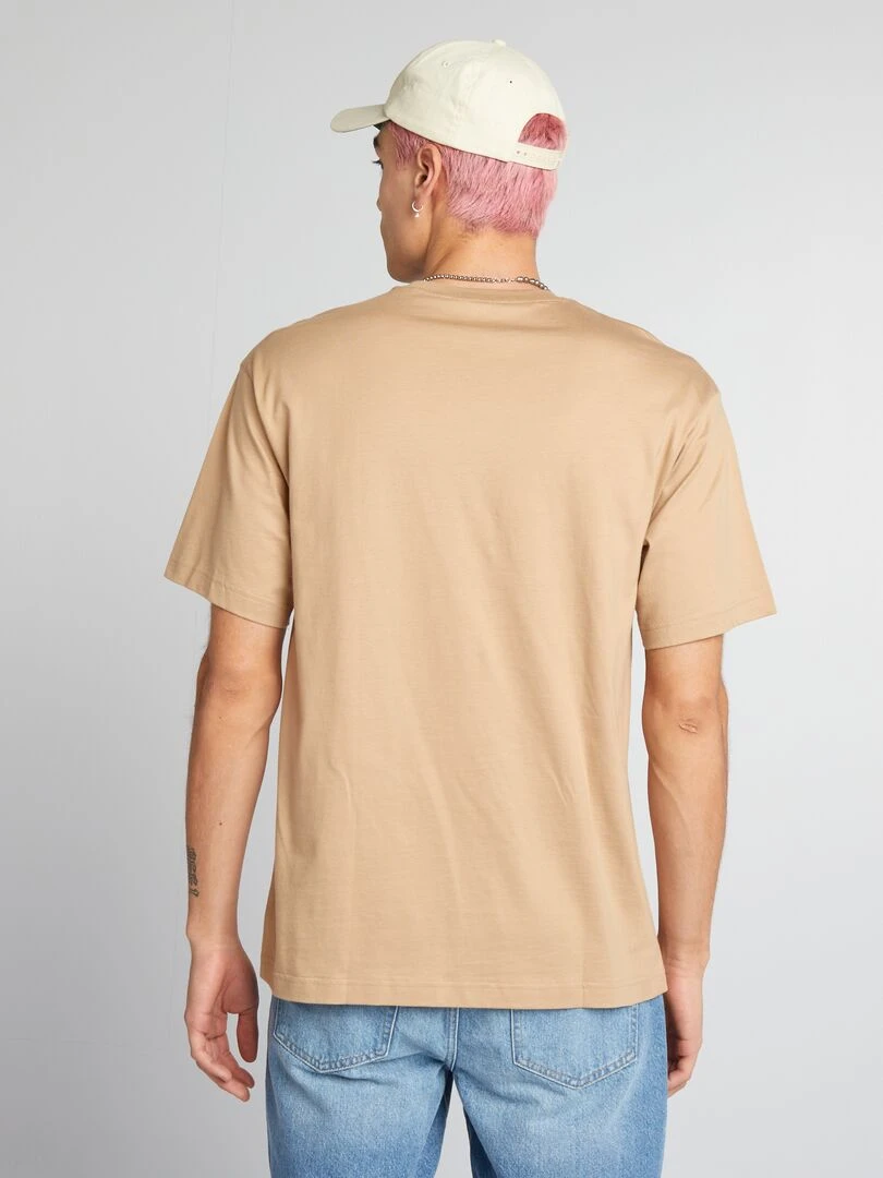 T shirt uni à col rond   Beige