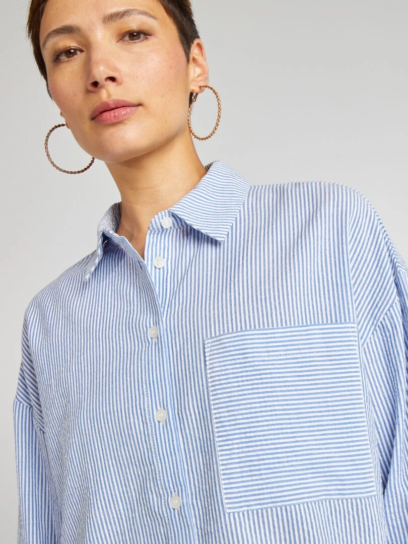 Chemise à manches longues rayée Bleu