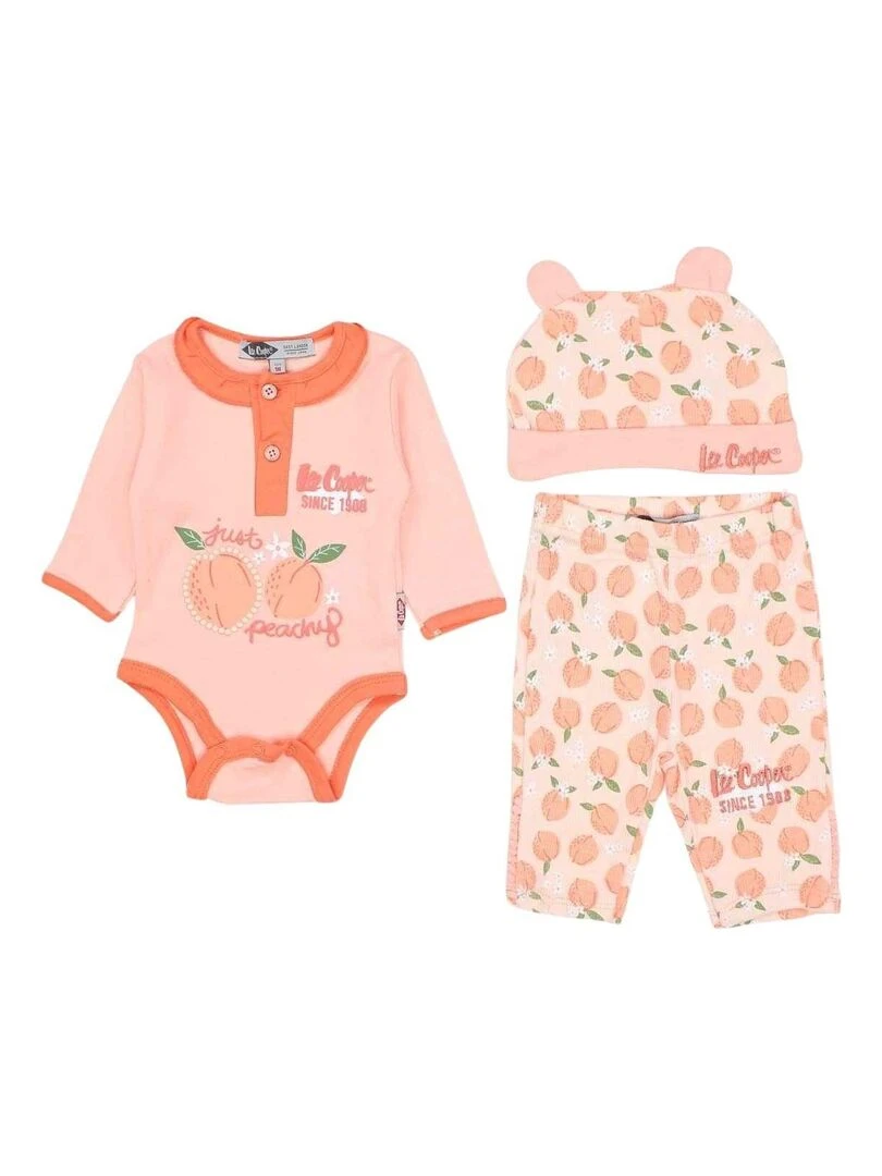 Lee Cooper Ensemble Body pantalon bonnet bébé fille Imprimé Logo Orange