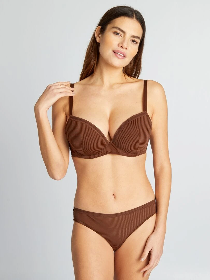 Soutien gorge microfibre à fines rayures ajourées D&E Marron