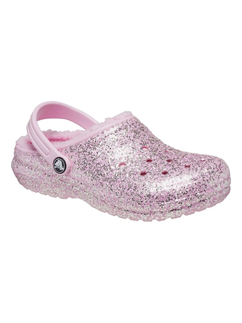 Sabot à Enfiler Crocs Enfant Classic Lined Glitter Flamingo   Rose