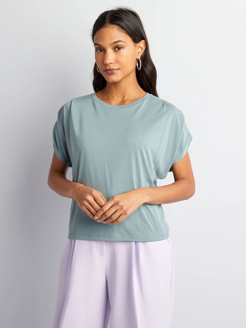 T shirt à manches plissées   Bleu