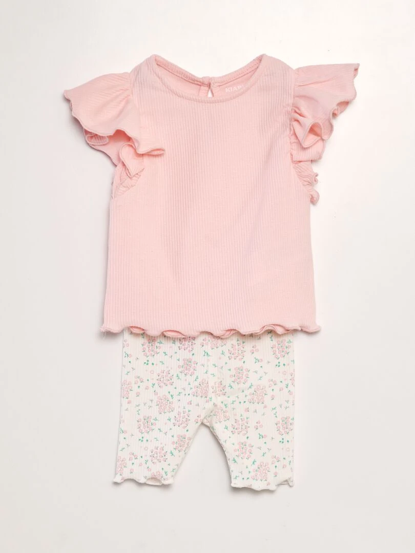 Ensemble tee shirt + legging imprimé 2 pièces Rose/vert