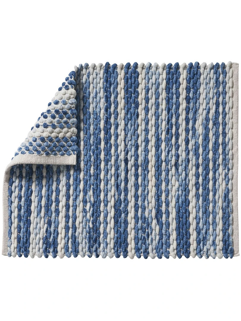 Guy Levasseur Tapis de bain en polycoton fantaisie bleu et blanc Bleu