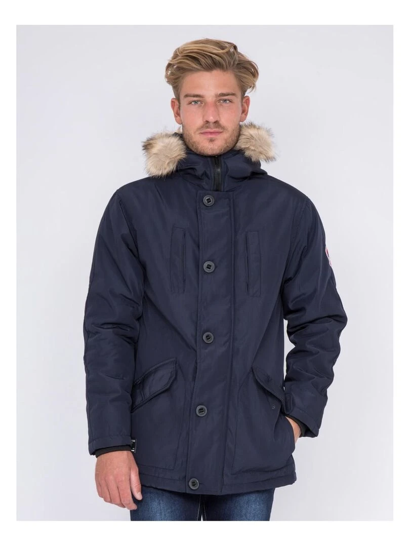 Parka mi longue capuche ZALIX Bleu marine