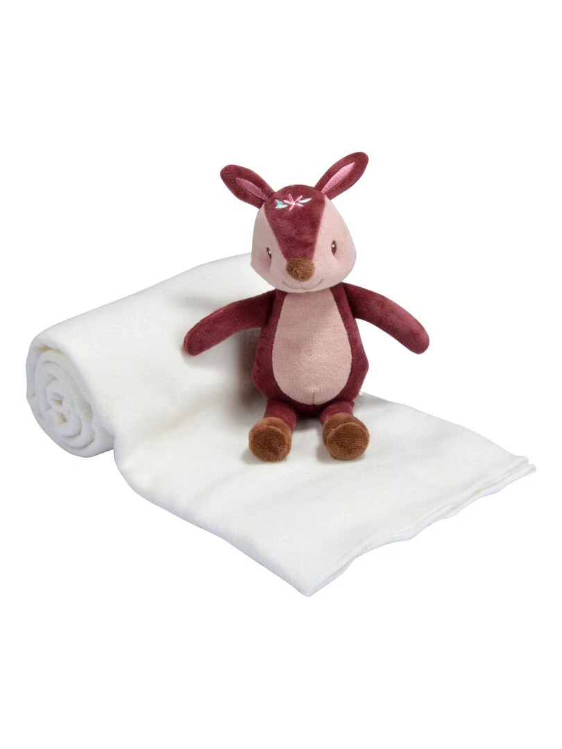 Plaid bebe avec son doudou Faon magique Blanc