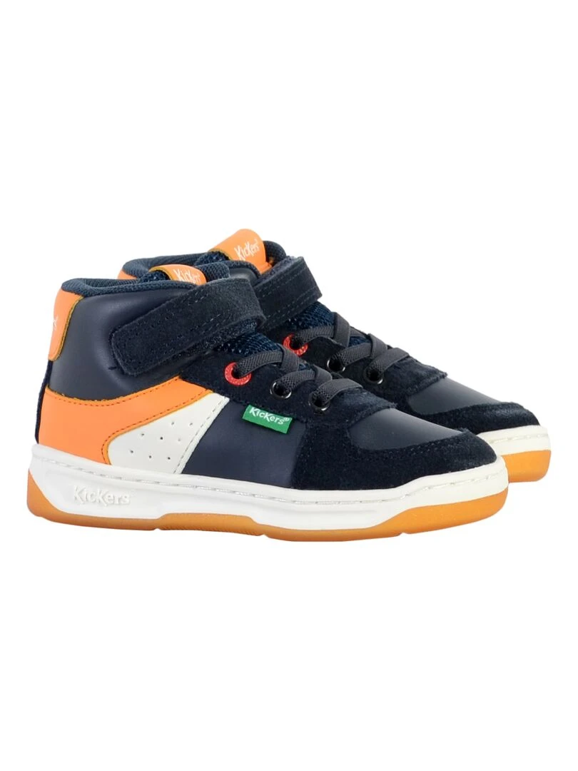 Basket Montante Cuir Junior Kickers Kickalien   Bleu Bleu marine Blanc
