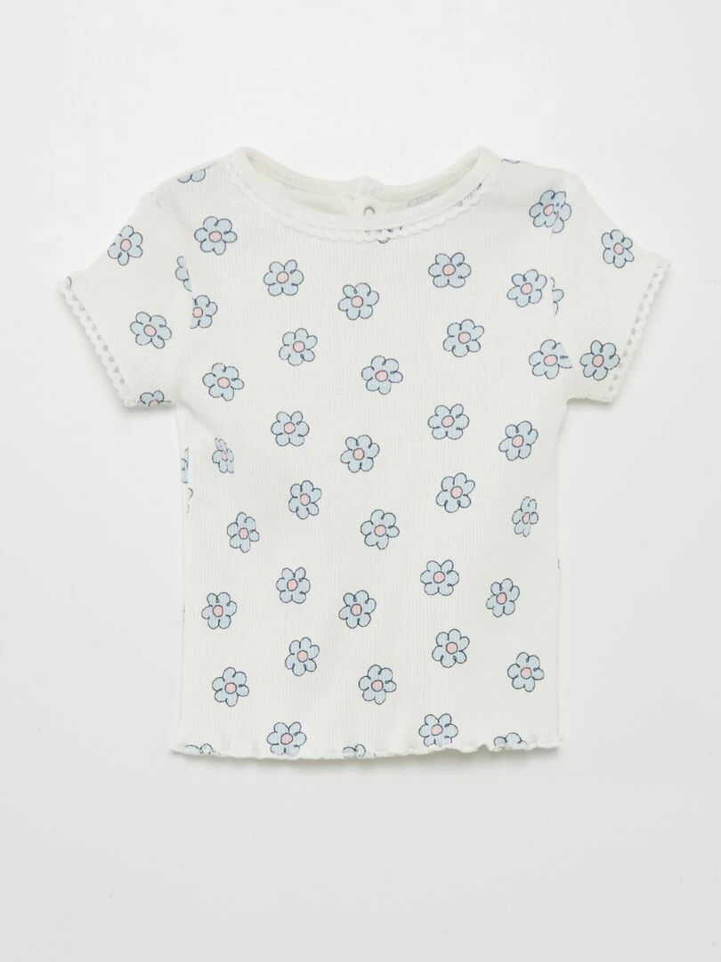 T shirt côtelé Blanc