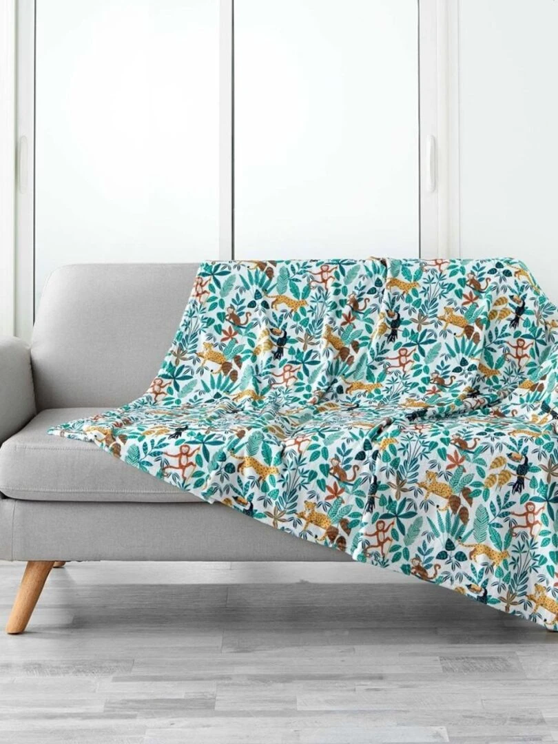 Plaid flanelle 125x150 cm Jungle Story Blanc