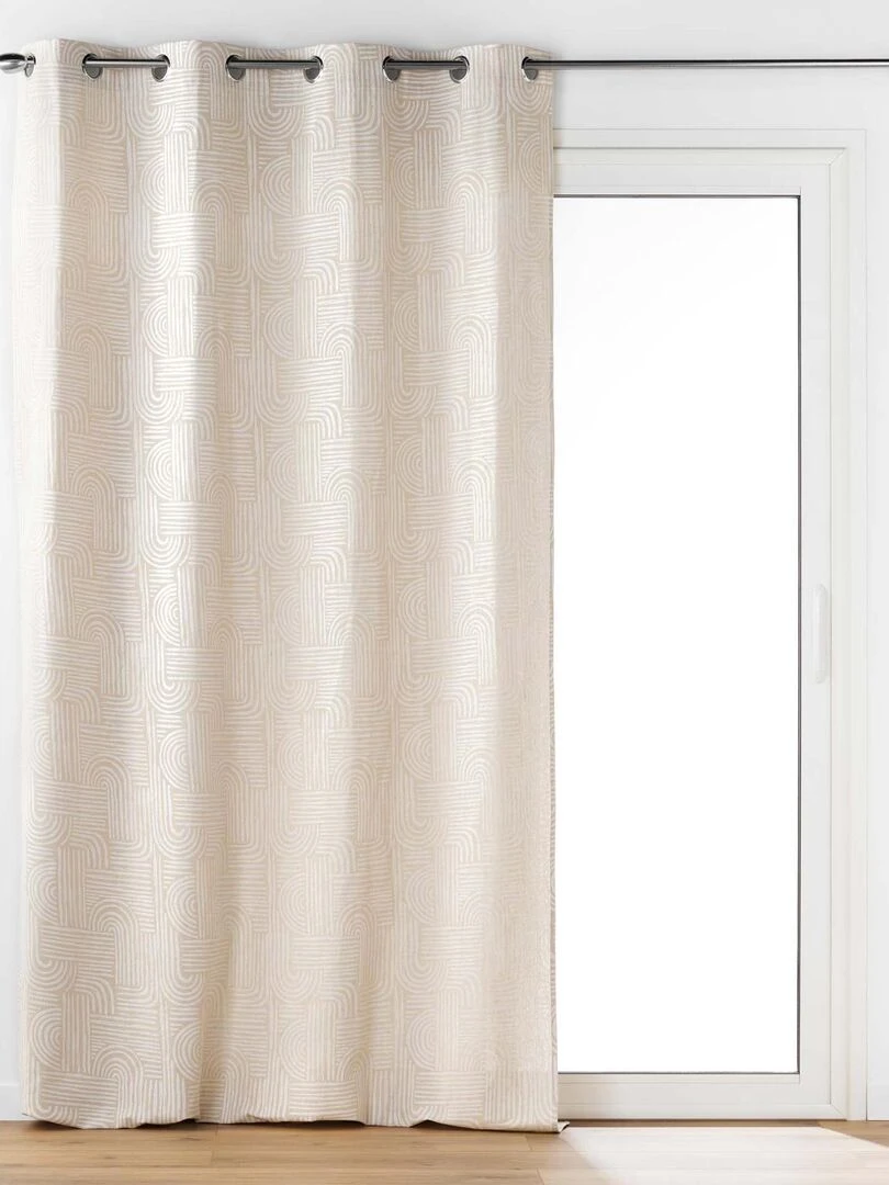 Rideau à œillets avec motifs ethniques Blanc