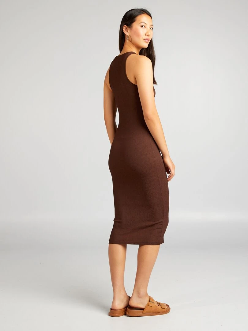 Robe en maille gaufrée et emmanchures américaines Marron