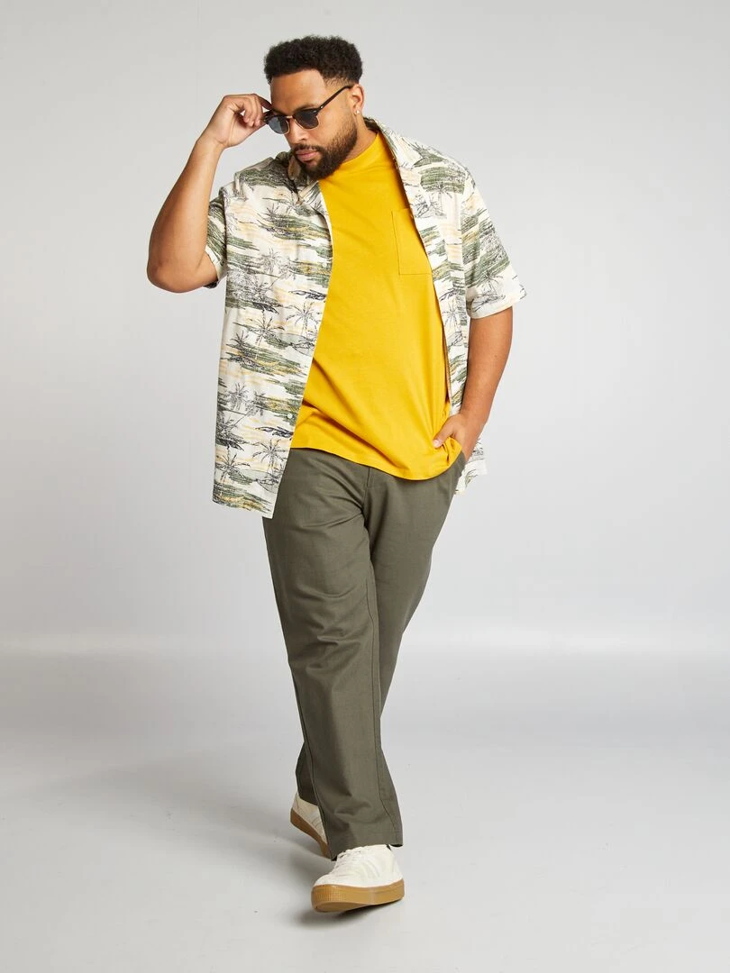Chemise à manches courtes avec imprimé Kaki/blanc/jaune