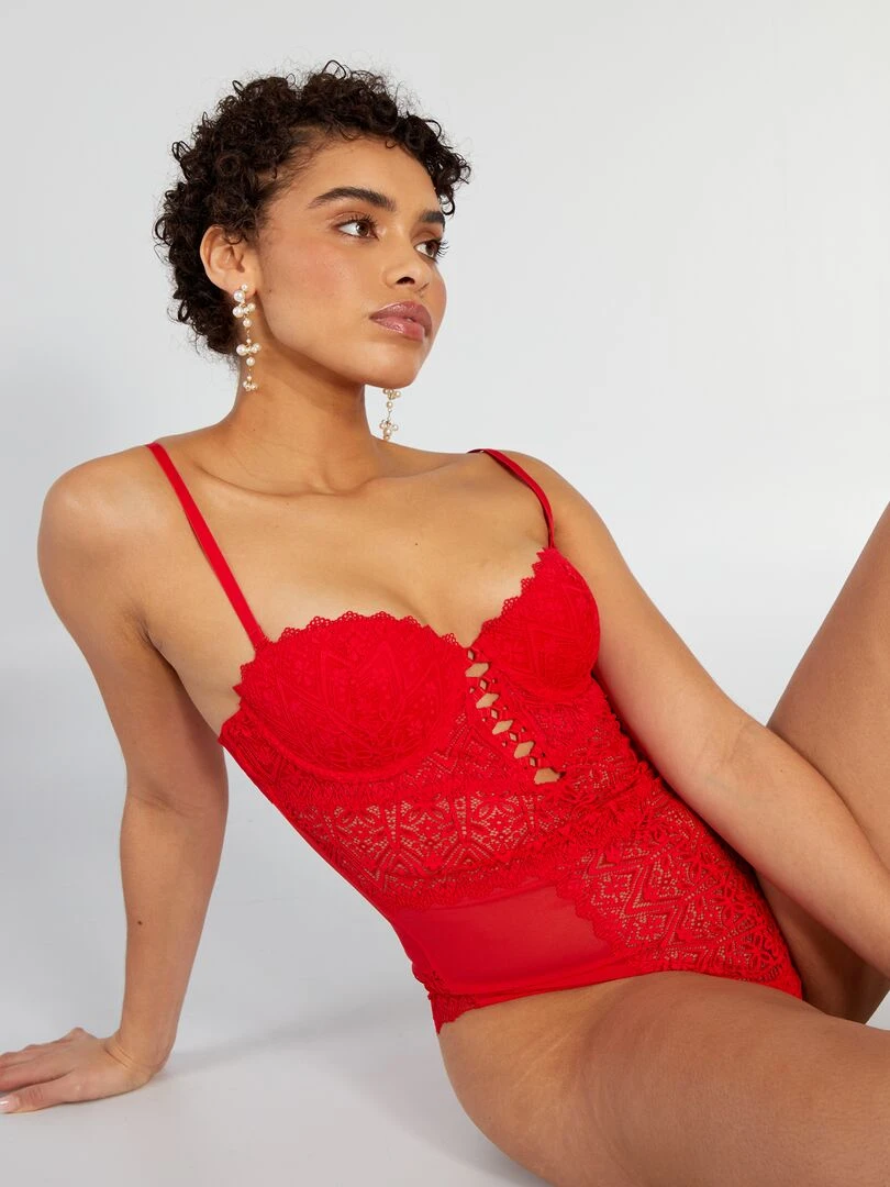 Body bustier en dentelle   rouge