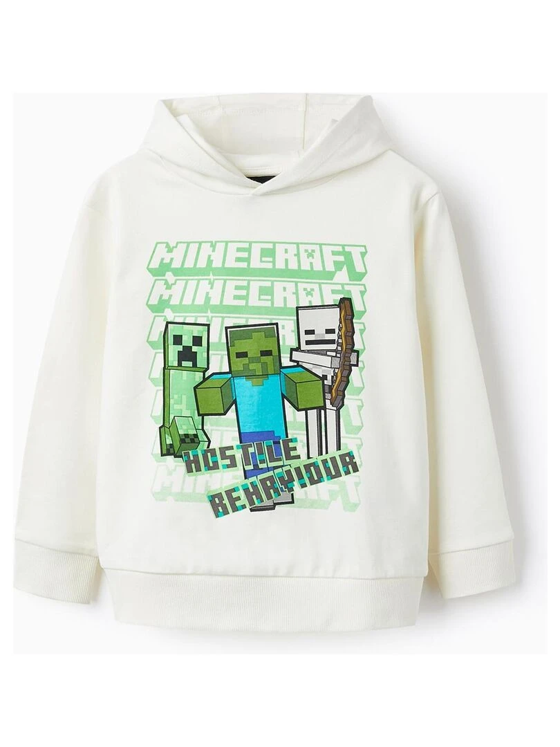 Sweat en Coton pour Garçon 'Minecraft' LICENSE Blanc