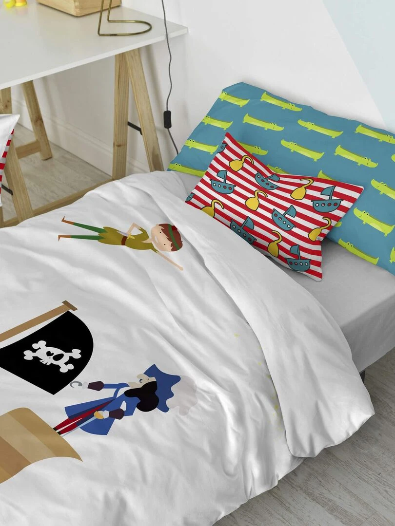 Parure housse de couette 2 pièces Flying boy "Happyfriday"   Bleu Marron