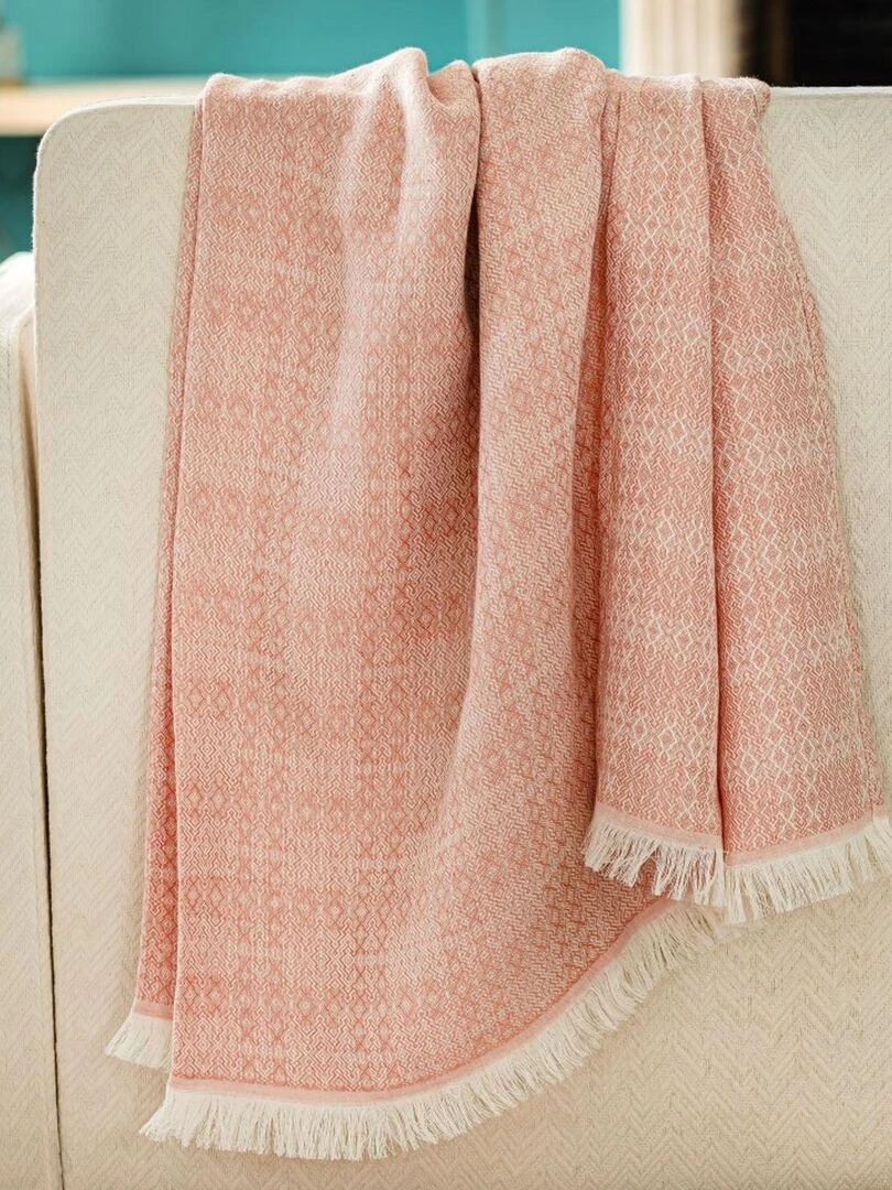 Plaid en lin et coton motif aztèque Orange corail