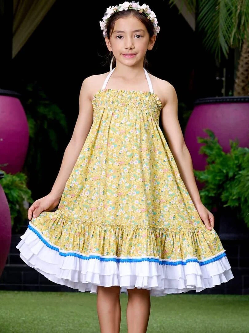 Robe Longue Bohème Fille 2 en 1 Fleurie Jaune ESMERALDA 'LA FAUTE A VOLTAIRE' Jaune